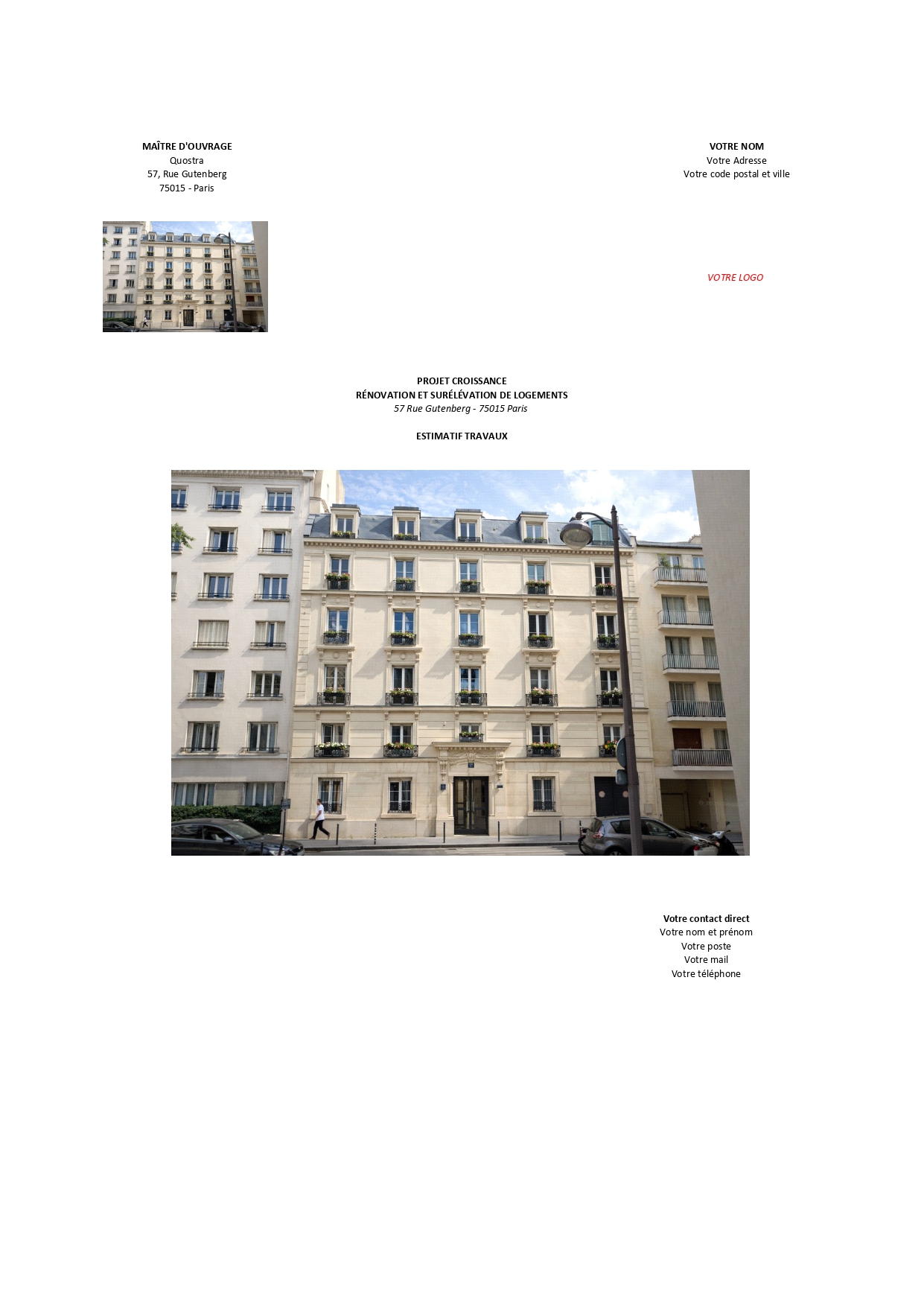 Aperçu estimatif travaux — page 1